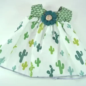 Vestido artesanal estampado cactus margarita verde pecho para mu&ntilde;eca
